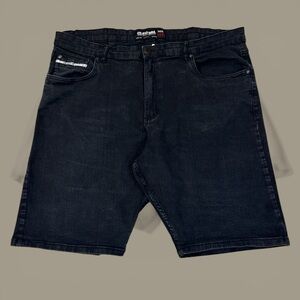 Ecko Unlimited Black Jean Shorts with Red Logo Patch